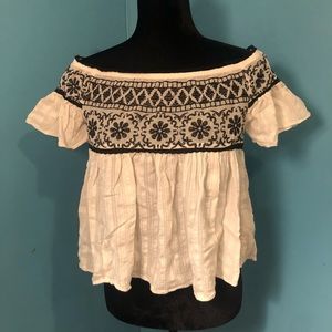 AEO Embroidered Off Shoulder Cream Top